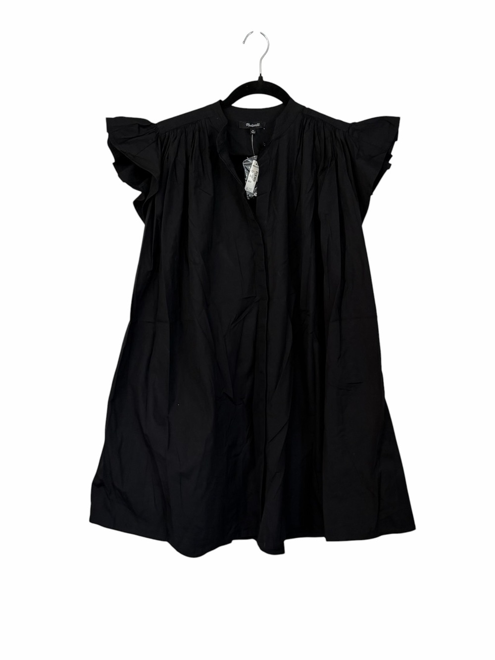 Madewell Womenโs Black Flutter Sleeve Hidden Button-Front Mini Dress Sz XS NWT